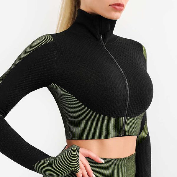 

tracksuits yoga open navel zipper cardigan coat sports tights women's running fitness suit, Gray