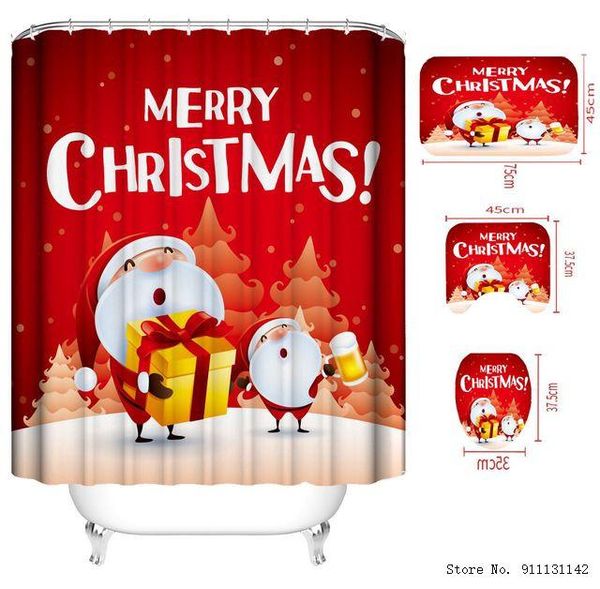 

shower curtains santa printed curtain bathroom screen non-slip mat rug toilet partition 3d holiday decoration