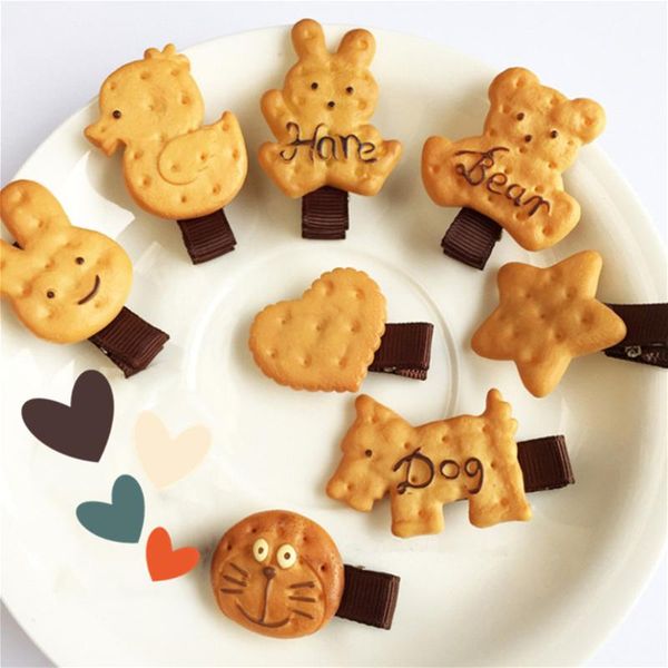

hair accessories cute biscuit hairpins for girls creative side clips headdress bear cookie rubber band ornament, Slivery;white
