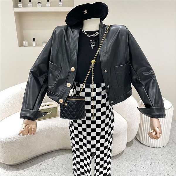 

women's leather & faux black short jacket female 2021 autumn personality handsome fried street motorcycle clothing casual pu