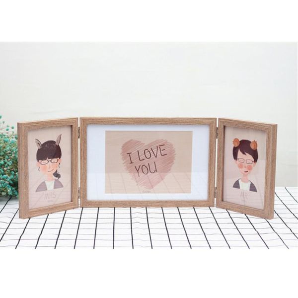 

frames 6 inch wooden po frame tri-fold couples home deskdecoration craft painting personalized picture frame(random style and