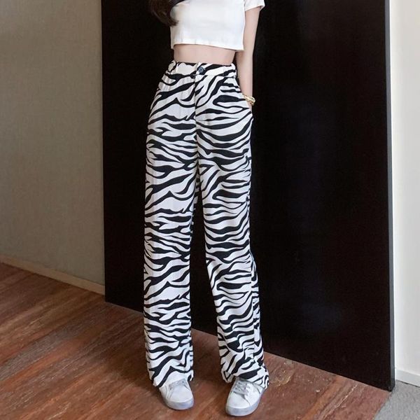 

women's pants & capris zebra print wide leg women trousers high waist autumn 2021 fashion casual street style, Black;white