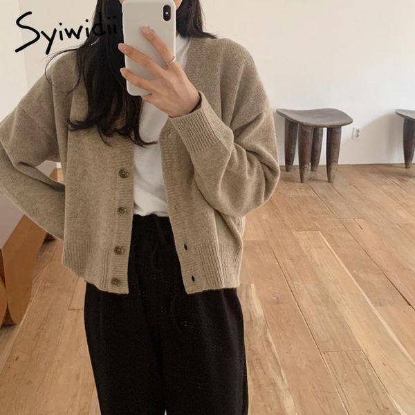 

women's knits & tees syiwidii knit cardigan women harajuku sweater 2021 autumn winter khaki pink vintage korean fashion long sleeve v n, White
