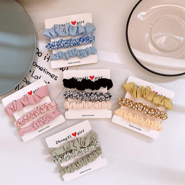 

3 pcs new fresh simple plaid fabric large intestine hair ring korean fashion sweet girl children ponytail hair accessories, Slivery;white