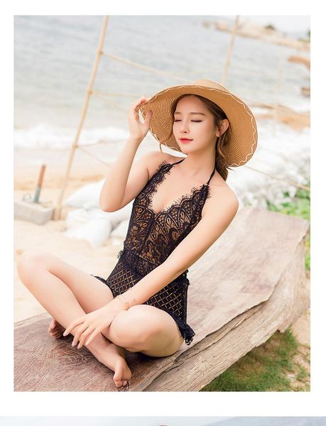 

one-piece suits indoor swimsuit bikinis for women 1 piece bodysuit guoxia clothes hollow decorative white silk neck polyester spandex