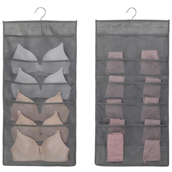 

double sided pockets hanging storage bag underwear wardrobe bra organizer home