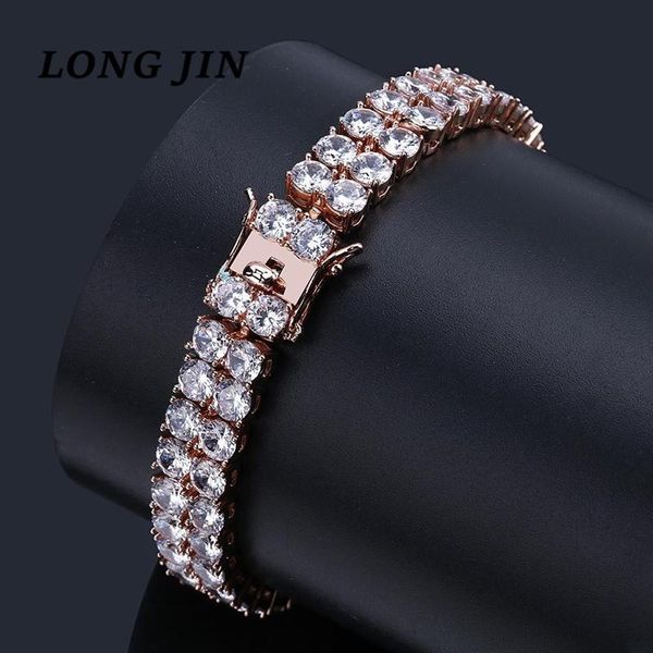 

link, chain european and american explosion style hip hop micro inlaid zircon bracelet double row men's golden punk wind, Black