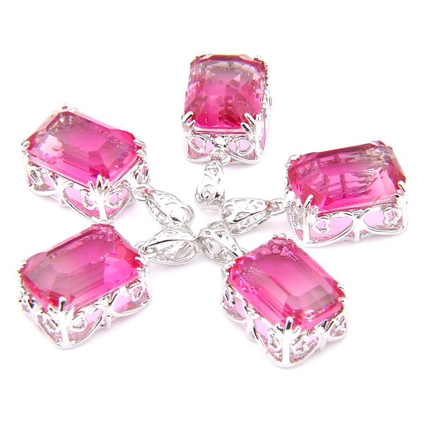 Misture 5 peças Pingentes Luckyshine Shine Retângulo Rosa Melancia Turmalina Gemstone 925 Pingente de Prata Colares