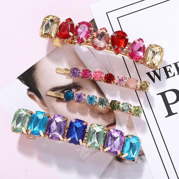 

hair clips & barrettes hairpin fashion rainbow crystal set boho shiny zircon clip rhinestone prong temperament accessories, Golden;silver