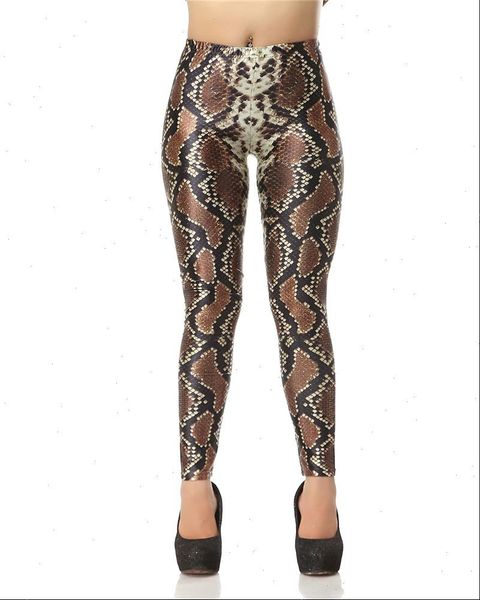 

snakeskin leggings 3d print fitness leggings women leggins slim elastic causal leggings plus size drop shipping, Black