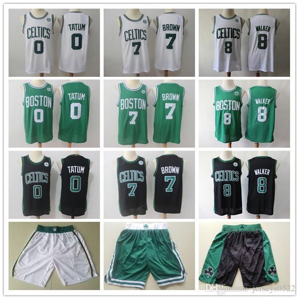

mens boston celtics throwback jerseys kemba 8 walker jaylen 7 brown jayson 0 tatum basketball shorts basketball jersey black, Black;red