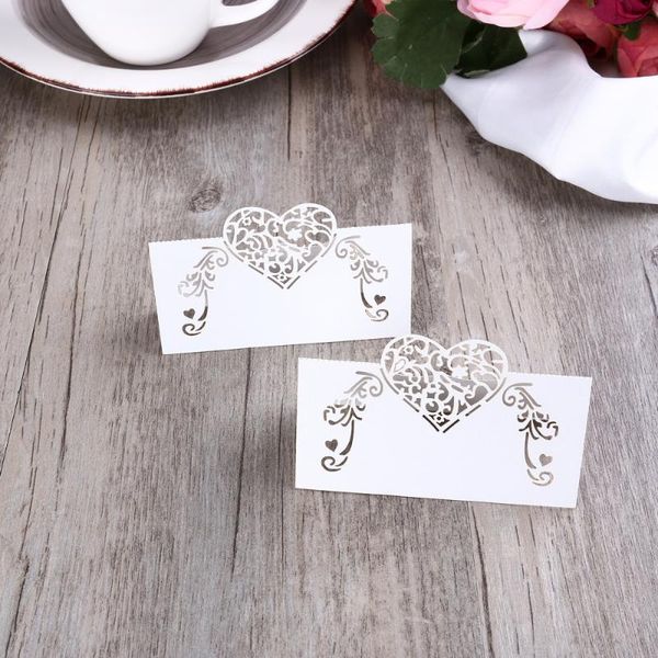 

greeting cards 50pcs cut heart shape table name card place wedding party decoration favor (white)