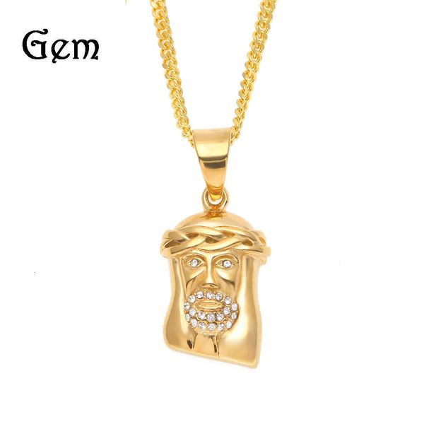 

hip hop stainless steel colored diamond studded bearded jesus pendant, Silver