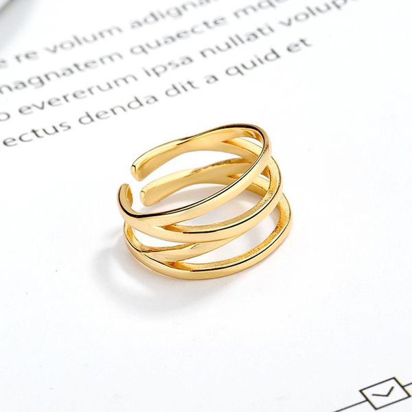 

cluster rings 100% authentic 925 sterling silver fine jewelry hollow triple rows round long wider ring tlj929, Golden;silver