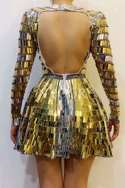 

shining gold silver sequins rhinestones backless dress dj singer dancer stage wear dance team mirrors costume party show clothes, Black;red