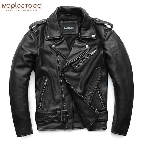 Maplesteed Classical Motorcycle Jaquetas Homens Casaco de Couro 100% Natural Cowhide Digite Moto Jaqueta Winter Sleeve 61-67cm 6XL M192 211203