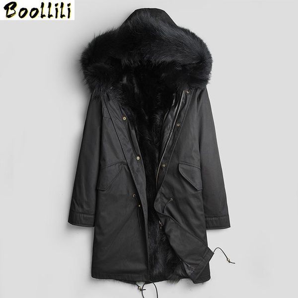 

men's leather & faux boollili winter jacket men parka real fur coat warm raccoon liner plus size long jackets overcoat parkas hombre, Black