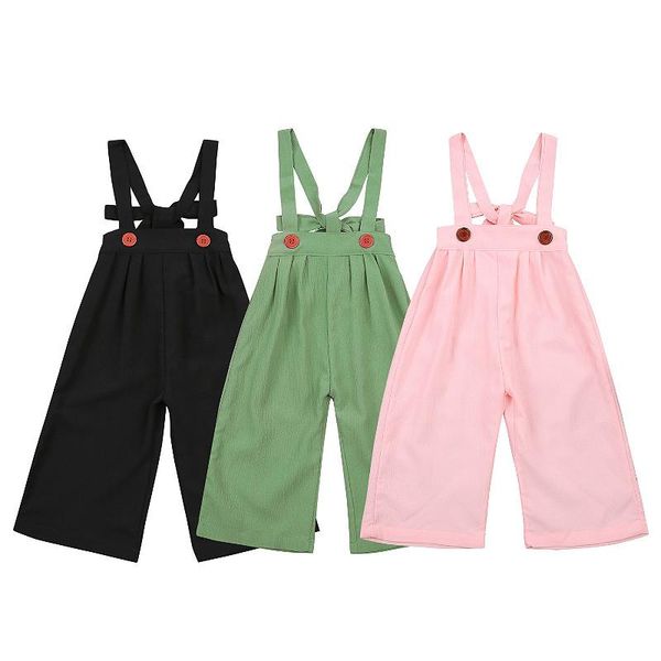 

jumpsuits kids suspender pants overalls baby boys girls solid color casual loose wide-leg long 2021 summer toddler clothes, Blue