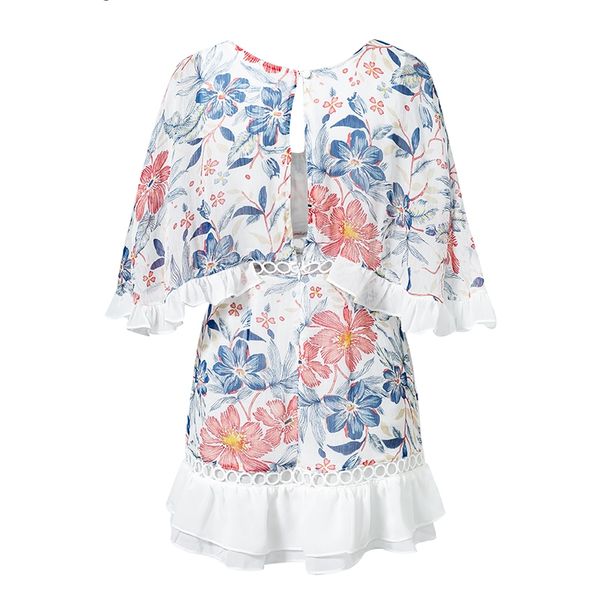 

ruffle sleeve print summer dress women keyhole short floral dress casual hollow out boho dress vestidos, Black;gray