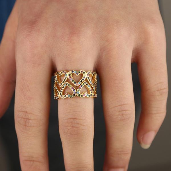 

wedding rings classic women heart band finger ring with rainbow cubic zircon paved for lady couple festival jewelry bulk, Slivery;golden