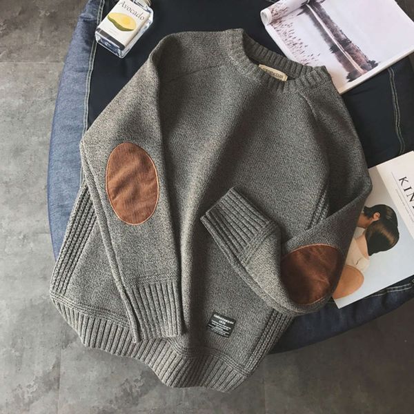 

solid color sweater thick korean loose lazy wind autumn and winter crew neck patch t-shirt men's clotheswinter, White;black