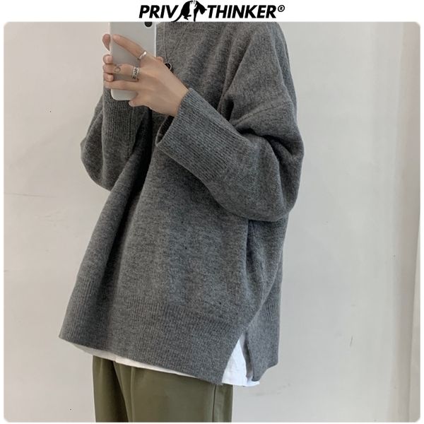 

privathinker 2021 autumn winter korean sweater men pullover casual male knitted solid streetwear mens thicken warm sweater v191118, White;black