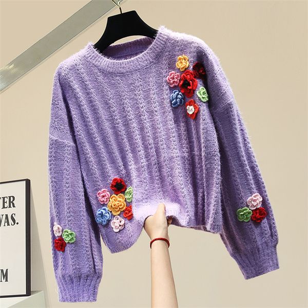 

embroidered flower 2021 fall new woman's sweater loose coat outward short jumper jumpers pull femme j8nx, White;black