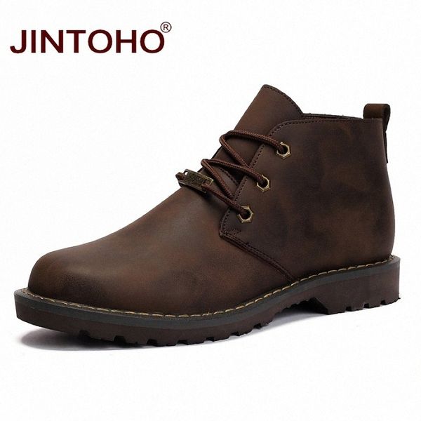 

jintoho winter men genuine leather shoes fashion men leather boots work & safety shoes winter boots male work safety h1am#, Black