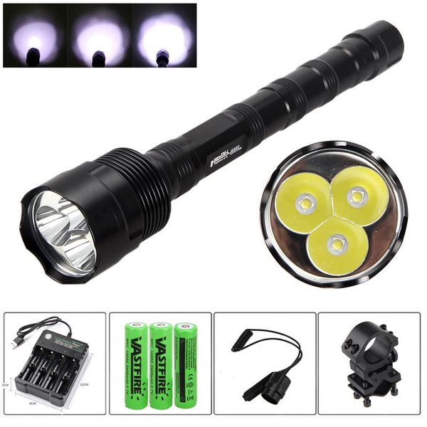 

flashlights torches 10000 lumens 3xq5/t6 green/red/white led 1 modes tactical hunting light+rail mount+remote switch+3*18650+usb