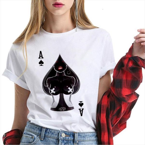 

playing cards print and women men t shirts harajuku womens fashion retro applicable all season white clothes, White;black