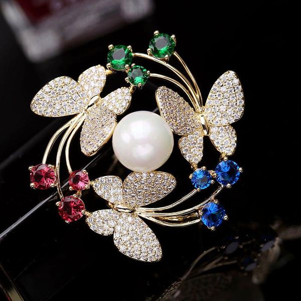 

pins, brooches real cubic zirconia pearl butterfly brooch broach pin for women gift celebration party jewelry accessories hr03559, Gray