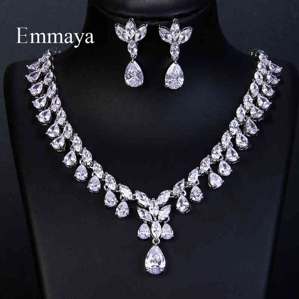 

jewelry sets emmaya luxury sparking brilliant cubic zircon drop earring necklace set wedding bridal dress accessories party, Black