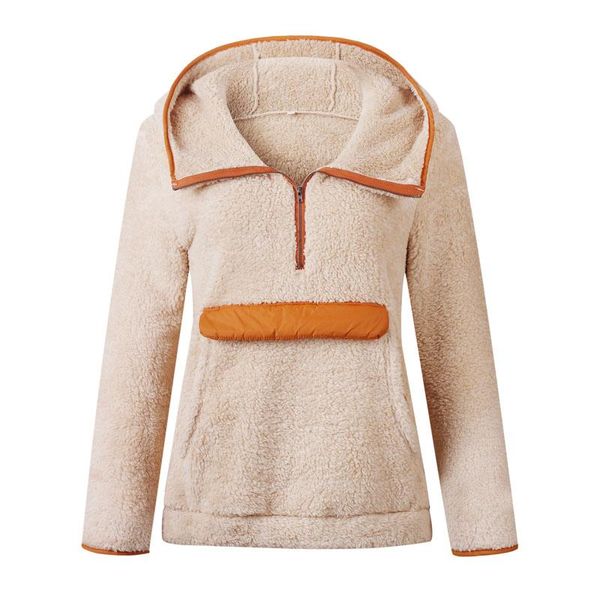 

women's hoodies & sweatshirts warm zipper pullover winter jacket fleece sweatshirt still patchwork pouch plush padded, Black