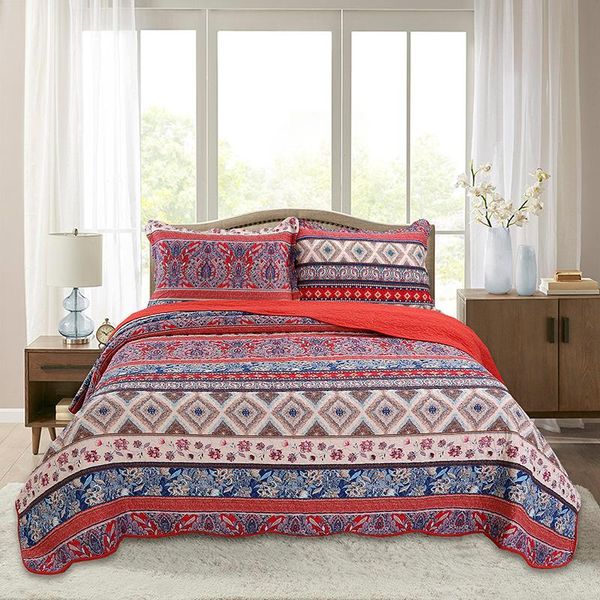 

comforters & sets chausub cotton quilt set 3pcs bedspread on the bed bohemia print coverlet with 2 pillowcase queen size quilted blanket for