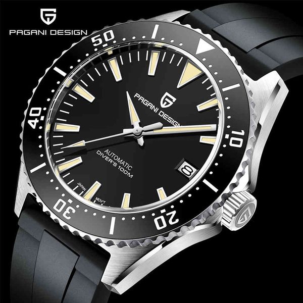 

watch pagani design men's automatic es brand sapphire glass mechanical nh35a movement 100m waterproof men, Slivery;brown