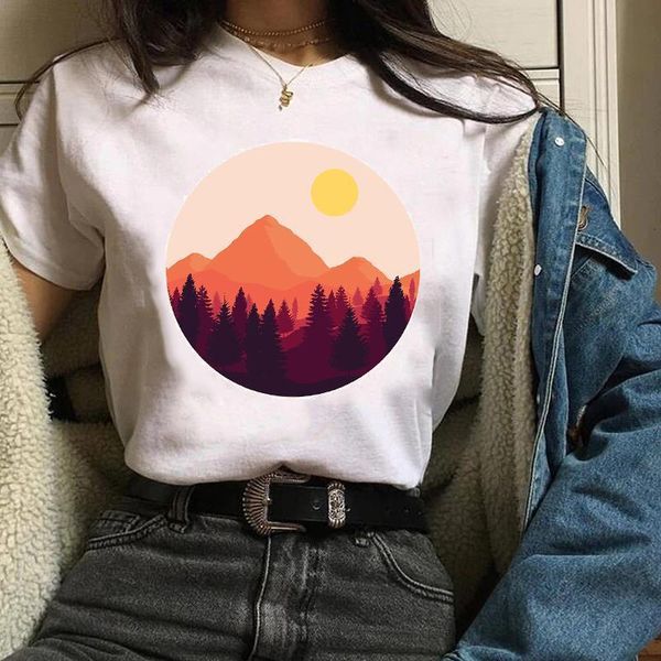 

women t shirt womens graphic 90s mountain camper vacation printing short sleeve print clothes lady tees female t-shirt, White