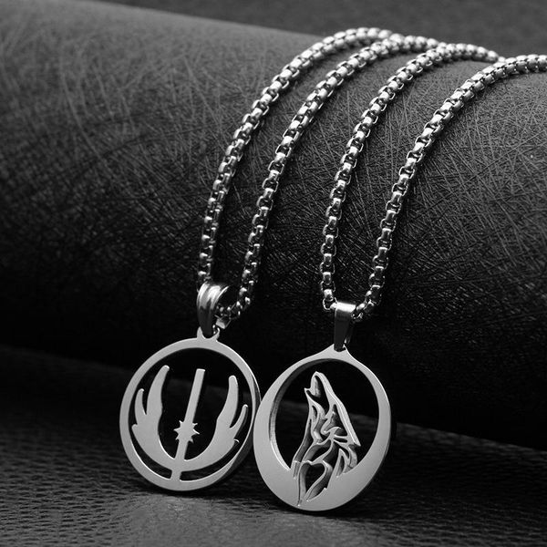 

pendant necklaces necklace men stainless steel fashion hip hop angel wing wolf king male accessories jewelry on the neck, Silver