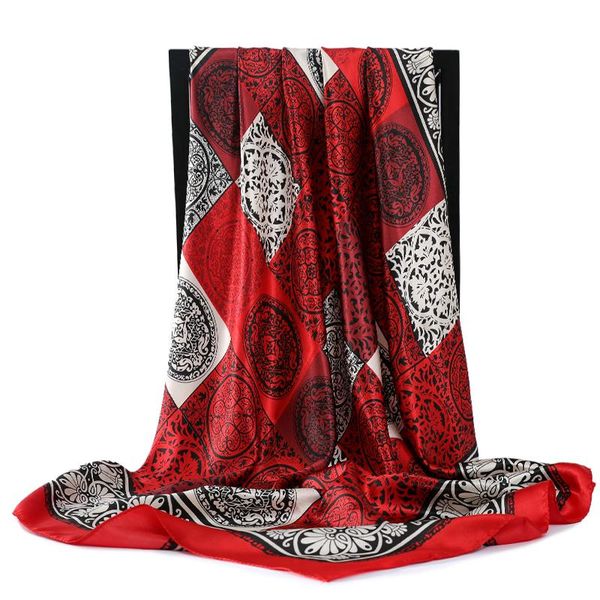 

scarves silk women print foulard satin square head hijab scarfs for ladies shawls 90cm bandana female muffler scarf, Blue;gray