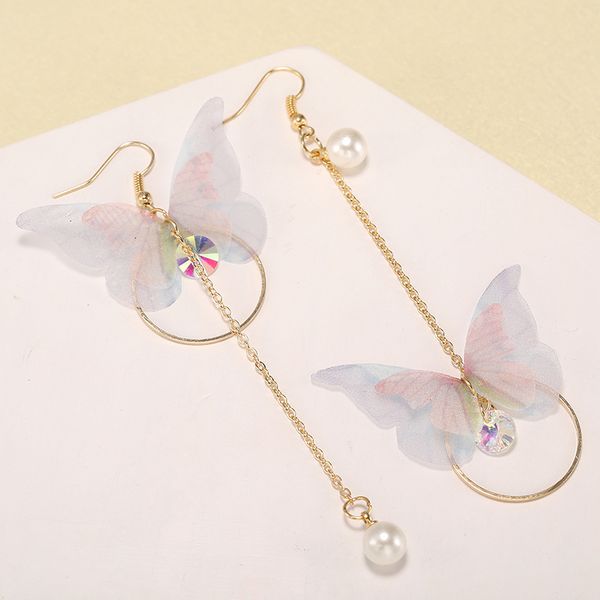 

studs earrings japanese and korean fashion asymmetric bow temperament long tassel circle pearl, Golden;silver