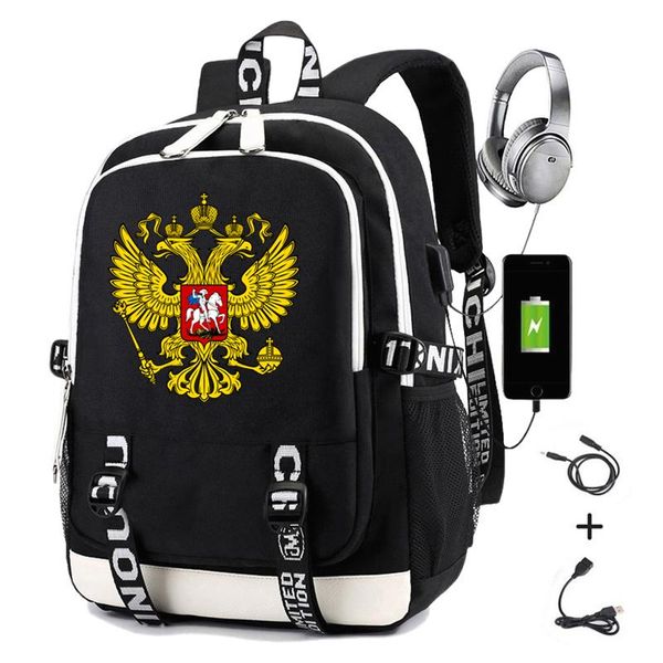 

backpack russia flag emblem for school teenagers lapmen travel bag student bookbag with usb charging printing