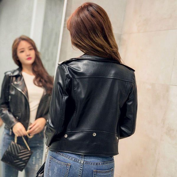

women's leather & faux 2022 autumn casual jacket women short coat zipper plus size motorcycle black female