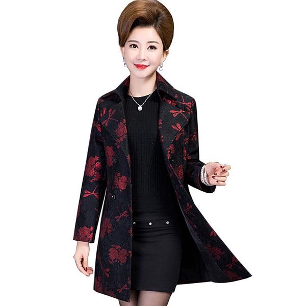 

women's trench coats 2021 autumn middle-aged mother classic double-breasted slim coat elegant fashion print outerwear casual women ym10, Tan;black