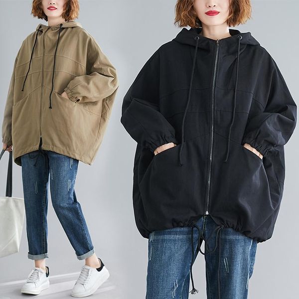 

women's jackets oversized women casual hooded 2021 spring autumn streetwear vintage solid clothing loose female outerwear coats, Black;brown