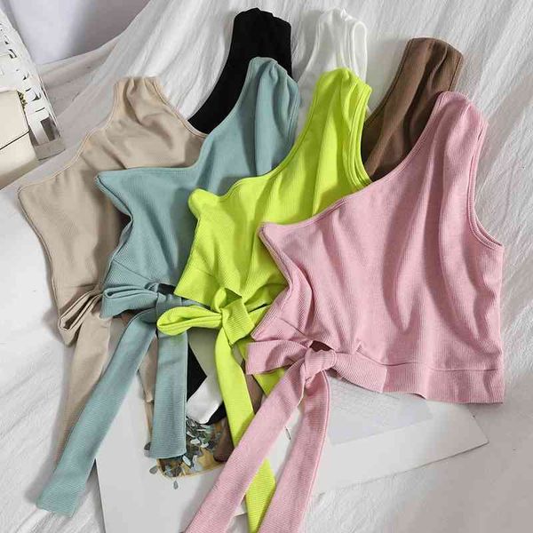 

women's tanks & camis summer one-shoulder strap short vest shirt fpr women casual slim solid color strapless halter tank, White