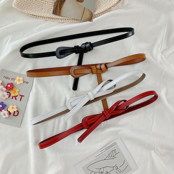 

belts lady decorated thin knot waistbands for woman fashion real leather knotted waist seal coat dress jeans soft cowhide girl, Black;brown