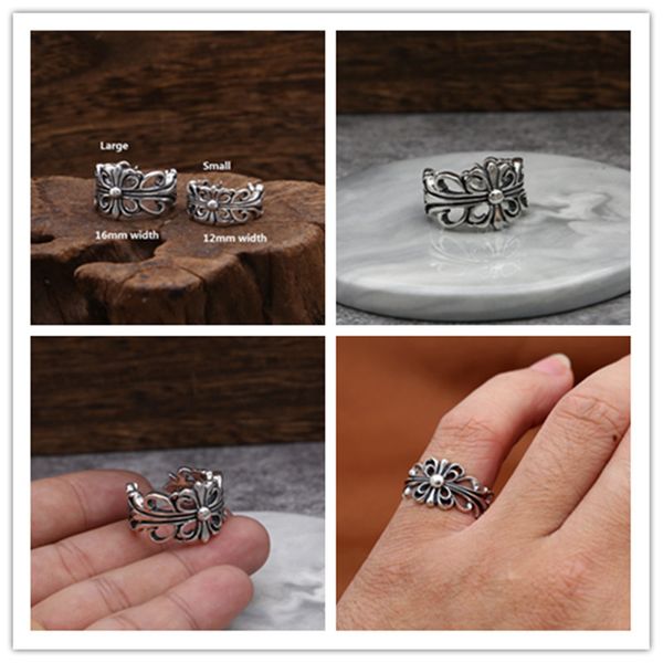 

925 sterling silver handmade cross adjustable rings large & small american european punk gothic antique silver vintage luxury jewelry rings