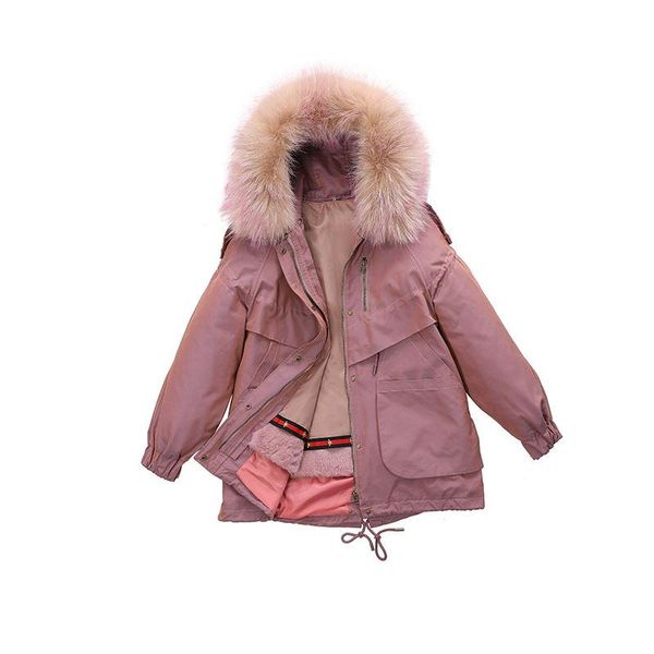 

women's fur & faux autumn and winter style to overcome mid-length parka coat rex detachable liner real, Black