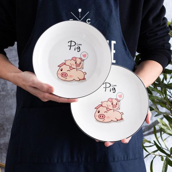 

dishes & plates 8 inch nordic creative round cartoon pig ceramic plate el bone china dinner household kitchen supplies dessert tray