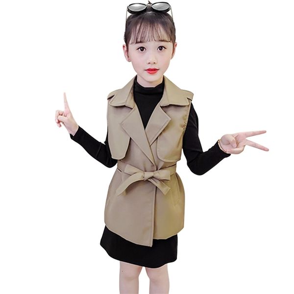 

teen girls clothing solid tshirt + dress tracksuits for belt clothes spring autumn children 210528, White