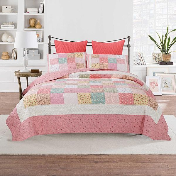 

comforters & sets quality bedspread patchwork quilt set 3pcs flowers cotton coverlet quilted quilts bed cover pillowcase king queen size bla